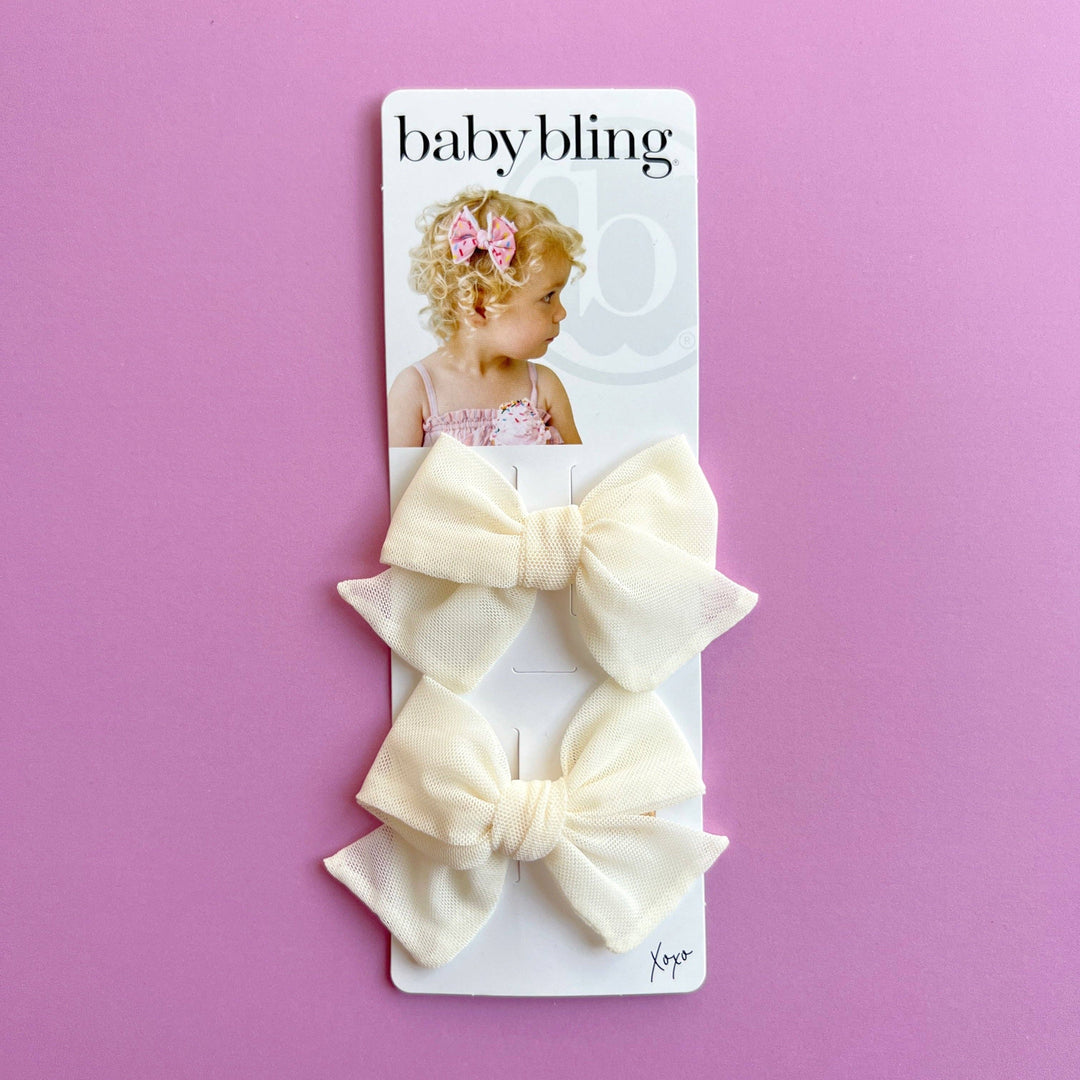 Baby Bling Bows - 2PK TULLE BABY BLOOM CLIPS: ivory
