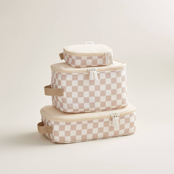 Itzy Ritzy - Taupe Checkerboard Pack Like a Boss™ Packing Cubes