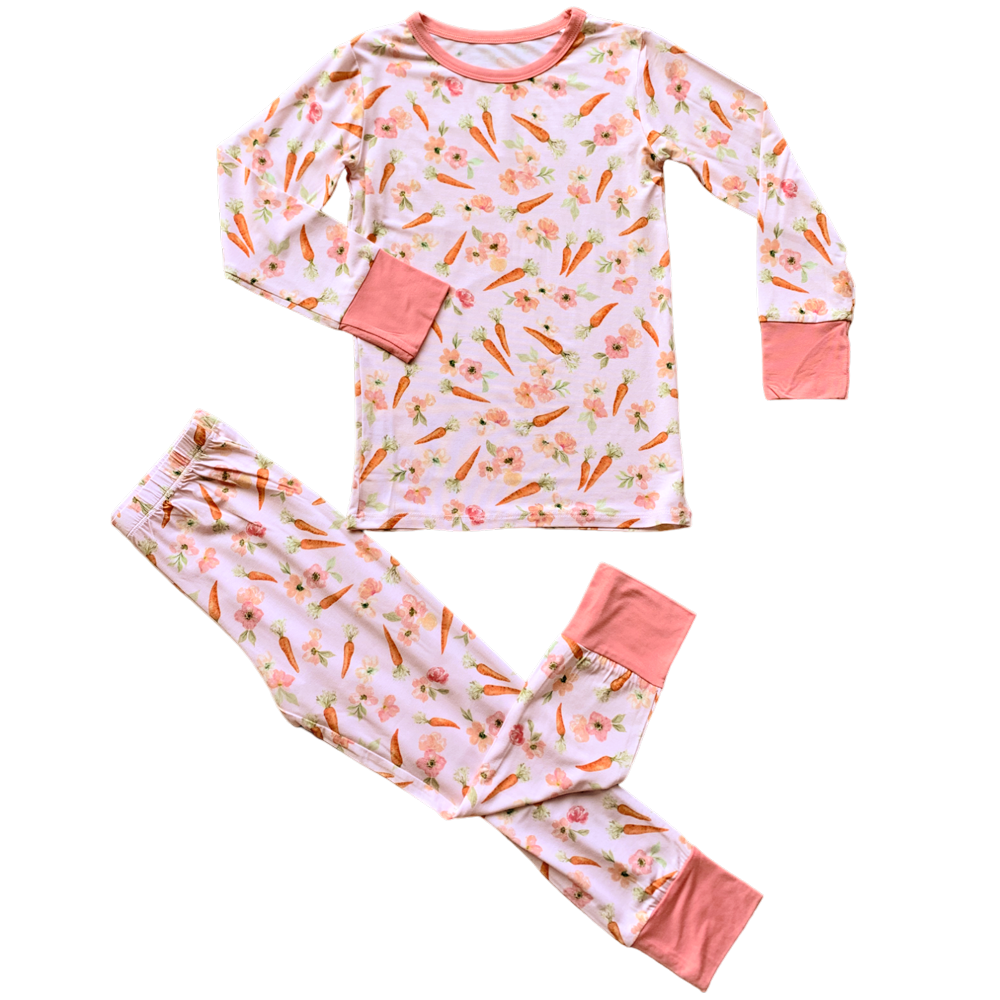 Laree + Co. - Lillian's Pink Easter Carrots Bamboo 2-Piece Pajama Set