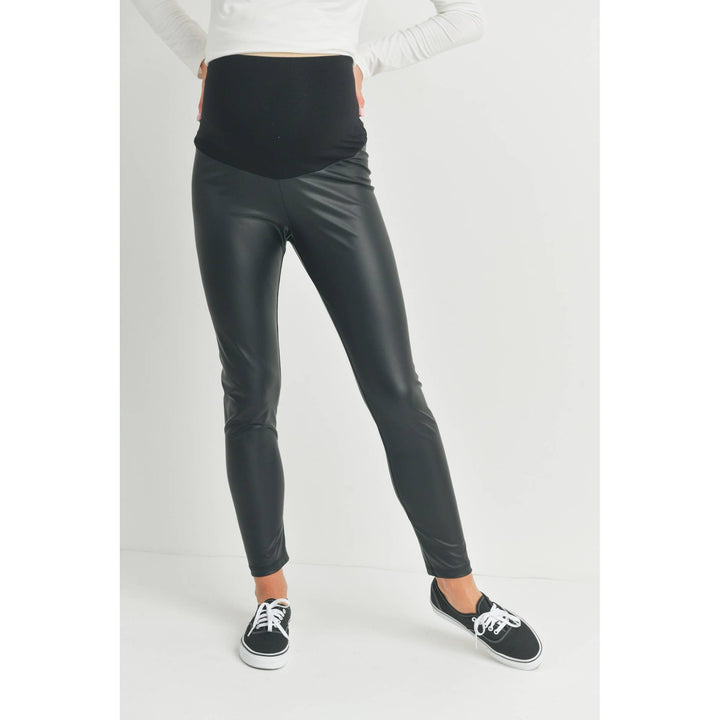 Hello Miz - Faux Leather Maternity Over the Bump Leggings