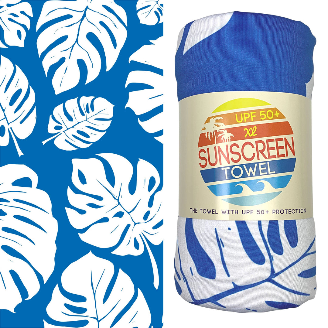 Luv Bug Co - XL UPF 50+ Sunscreen Towel (Blue and White Palm)