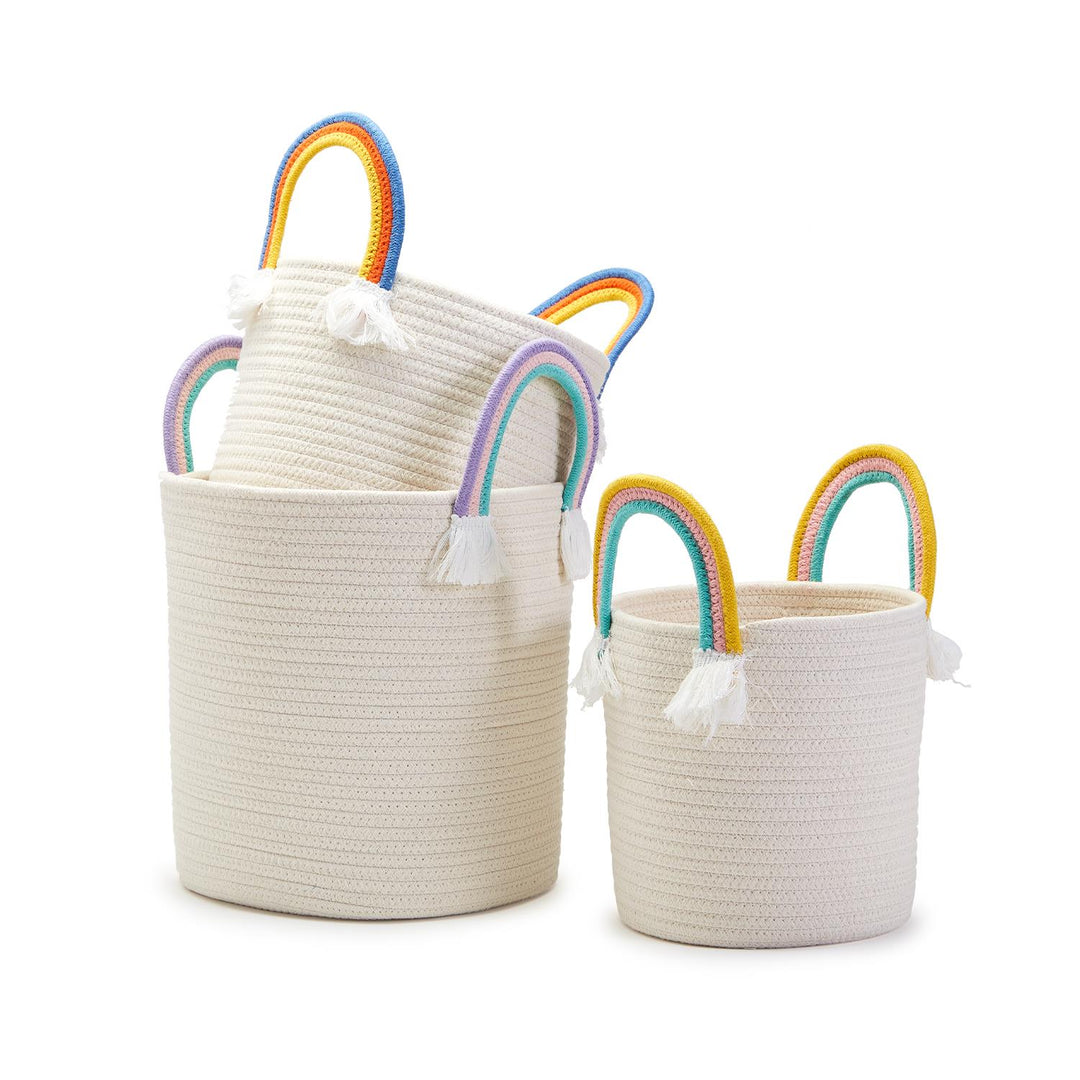 Two’s Company Rainbow Handle Hand Crafted Rope Baskets