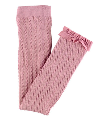 RuffleButts Wisteria Mauve Cable-Knit Footless Ruffle Tights