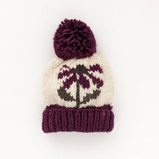 Huggalugs Coneflower Plum Hand Knit Beanie Hat Ships