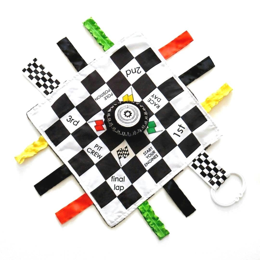 Baby Jack and Company - Racing Flag Baby NASCAR Tag Stroller Toy 10" x 10"