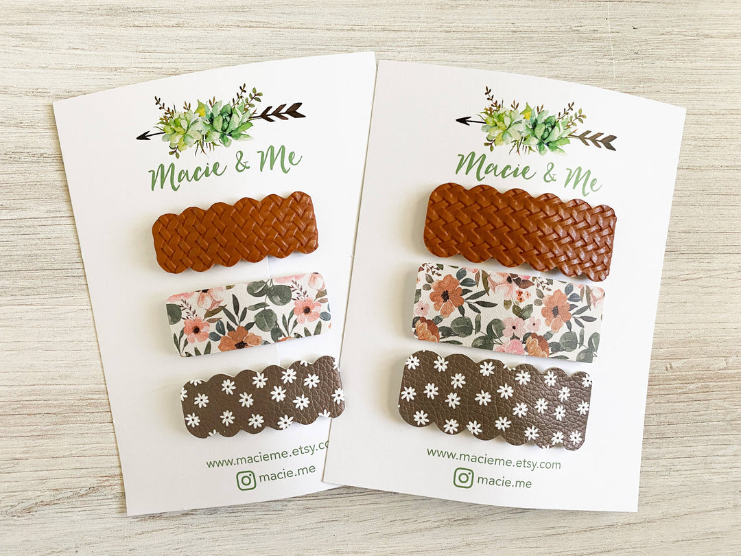 Macie & Me - New Fall Floral and Gingham Snap Clip Set