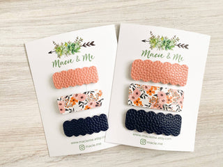 Macie & Me - Peach Pebble, Floral, Navy Pebble Snap Set