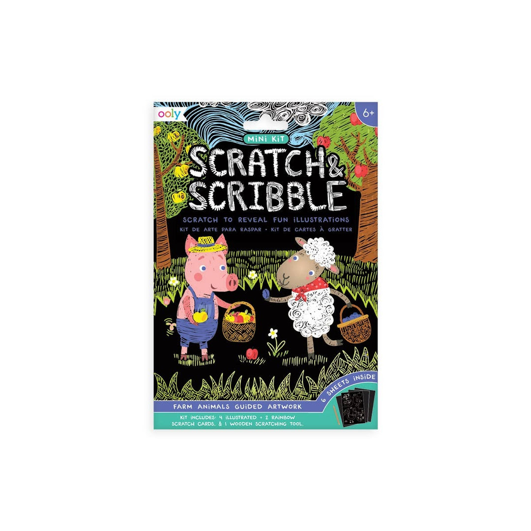 OOLY Mini Scratch & Scribble Art Kit - Farm Animals 7 PC Set