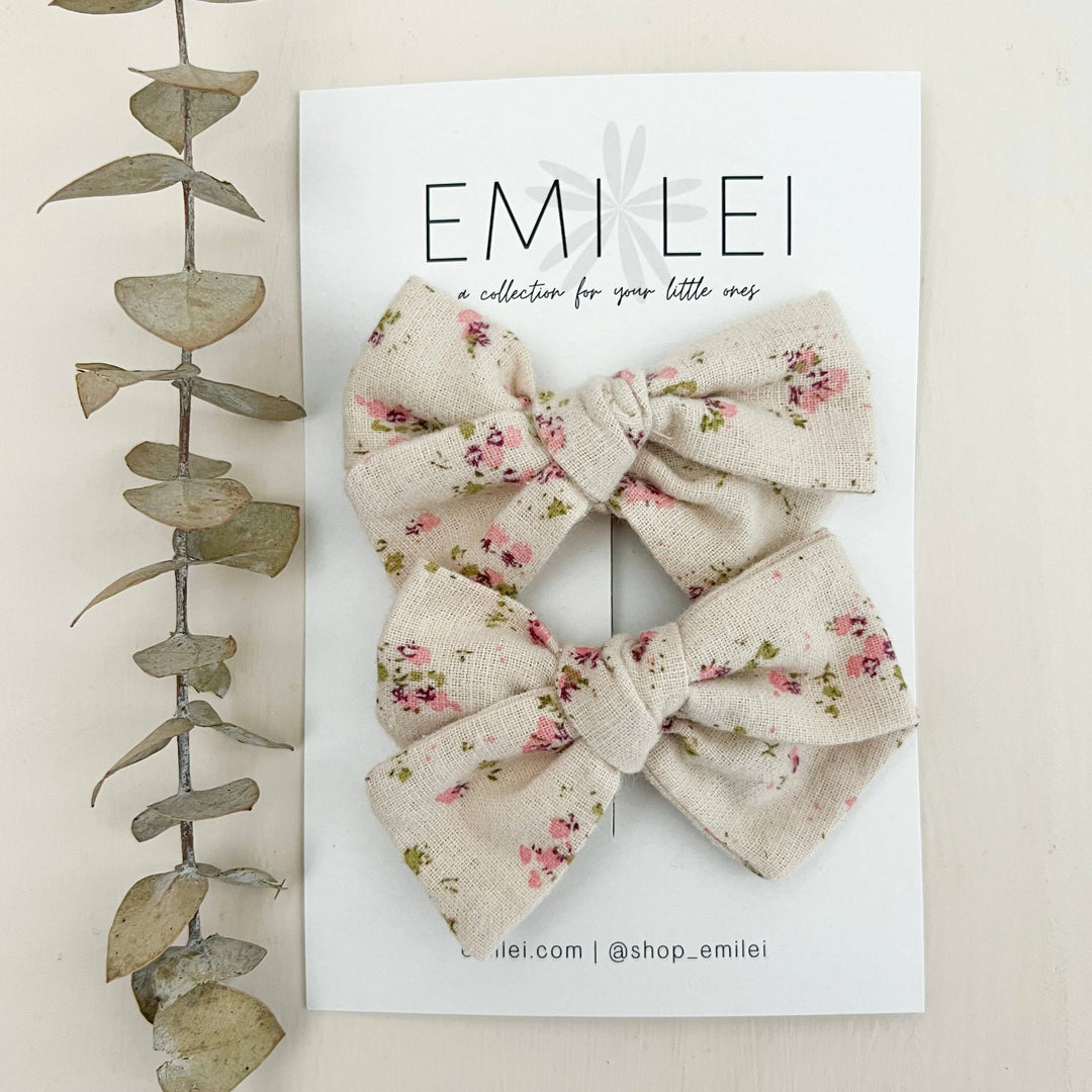 Emi Lei - Pigtail Bow Clip Set - Natural Floral