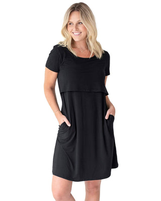Kindred Bravely - Eleanora Bamboo Maternity & Nursing Nightgown & Lounge Dress Black