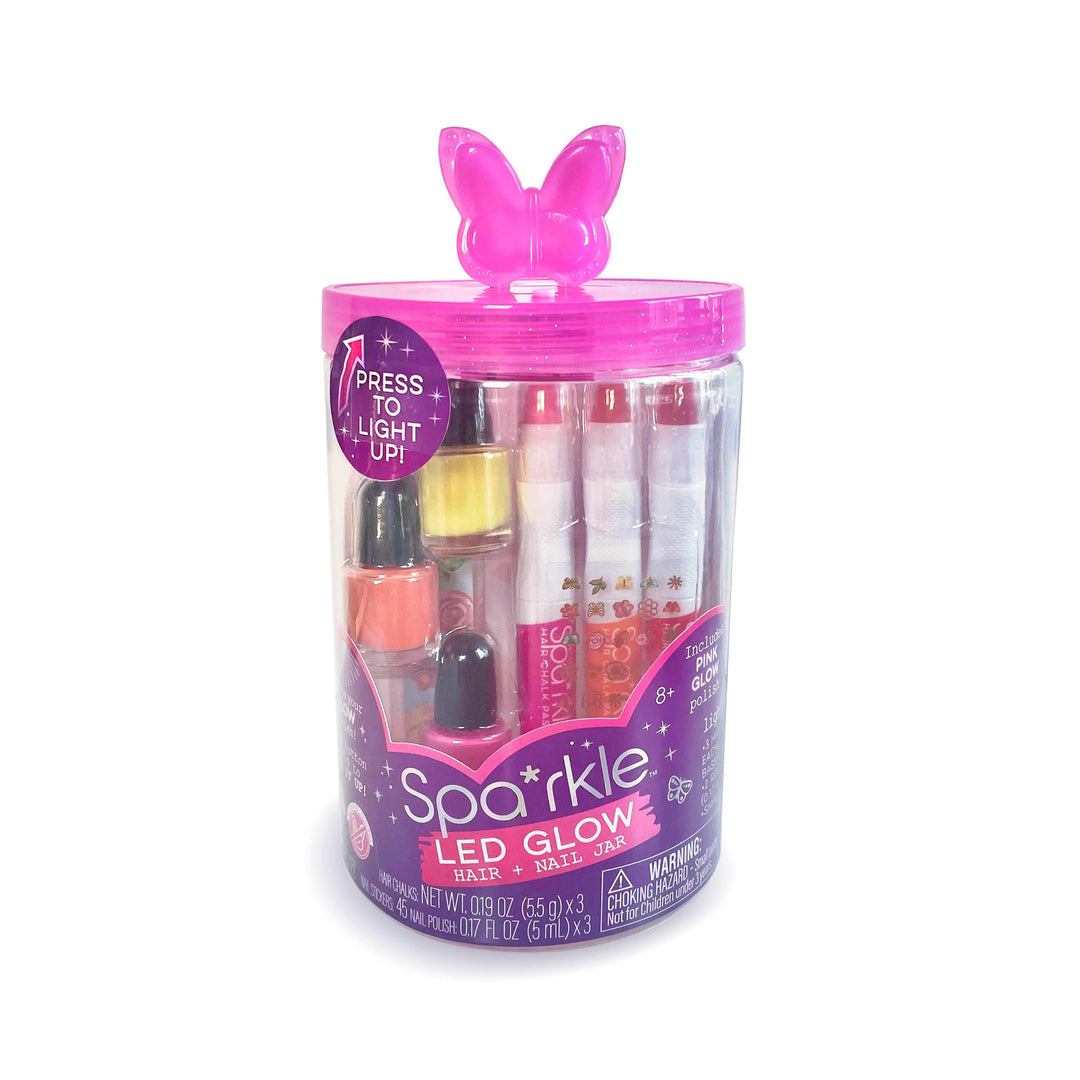 Bright Stripes - Spa*rkle LED Glow Hair + Nail Jar - Pink Butterfly